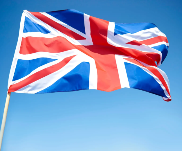 Waving British flag in the sky