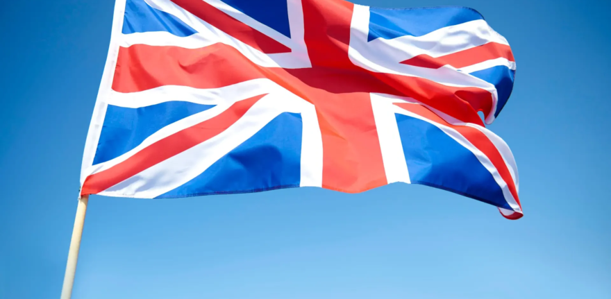 Waving British flag in the sky